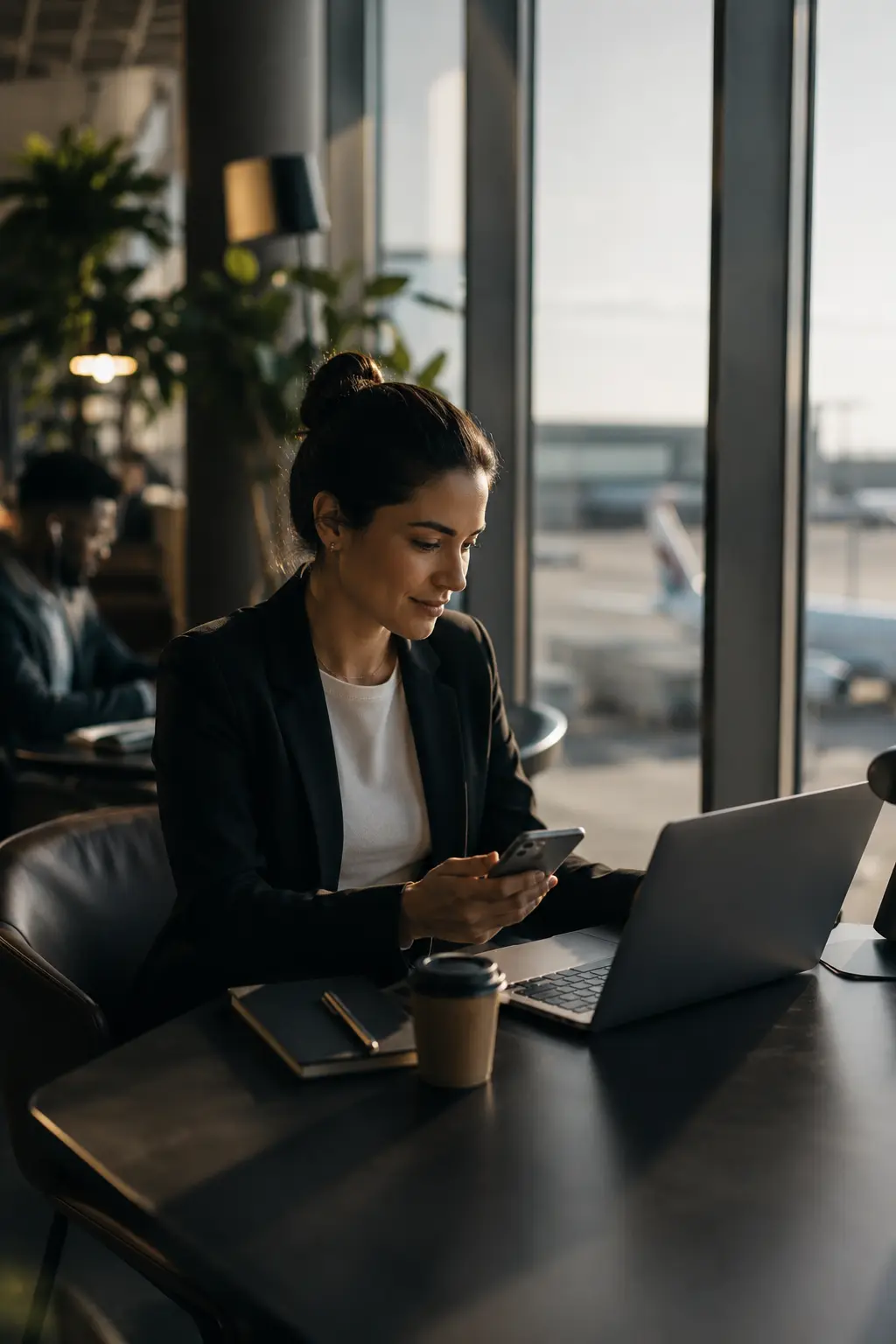 NOVA+ professional working from an airport lounge